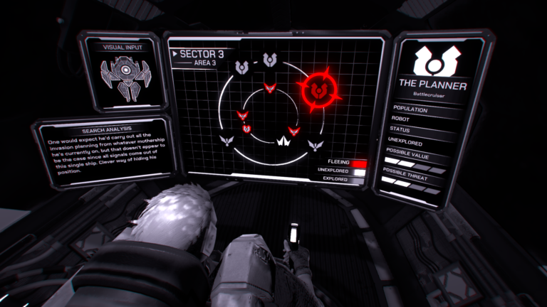 Screenshot of the level select menu, in the protagonist's spaceship.